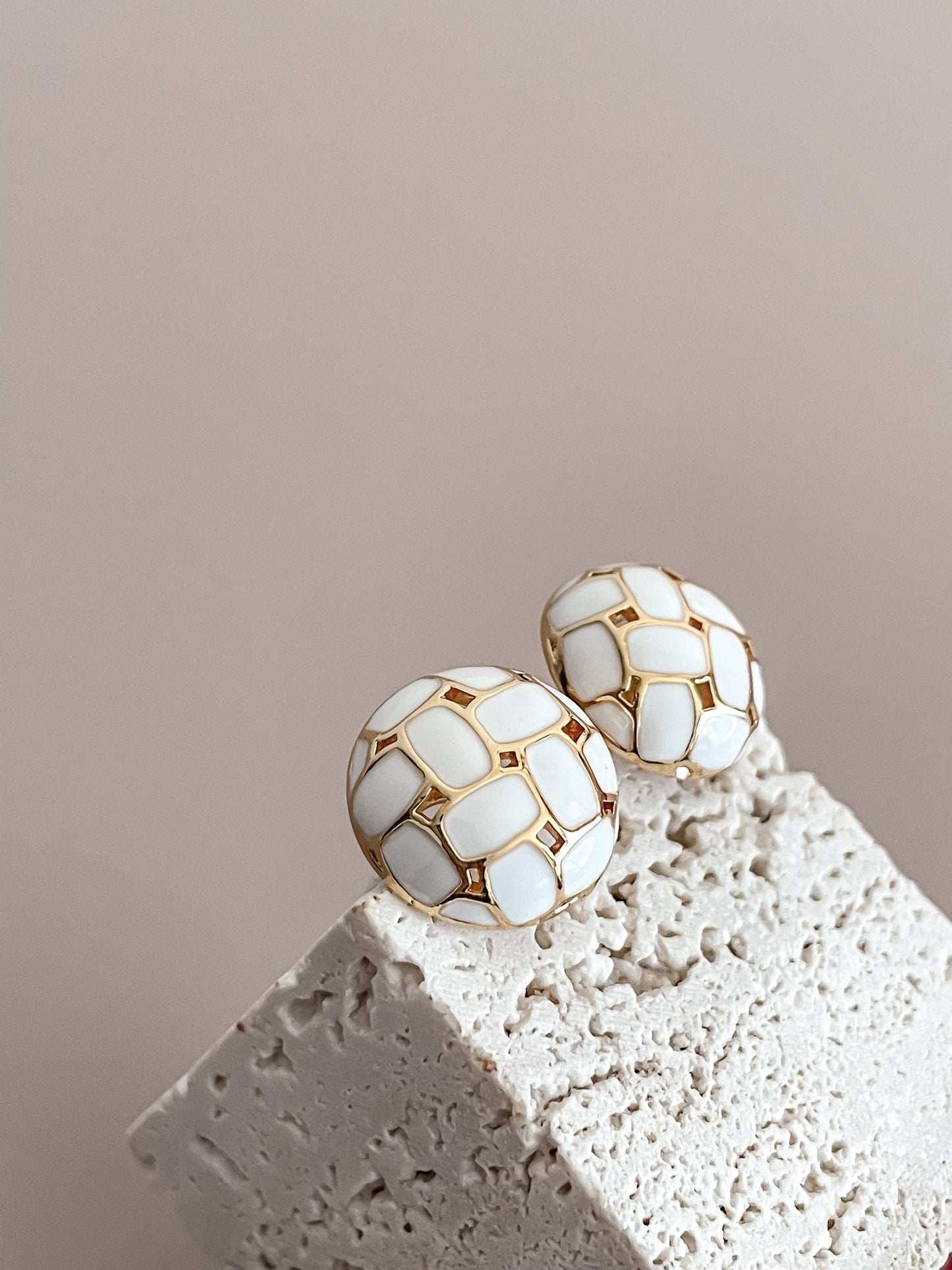 White Enamel Dome Stud Earrings