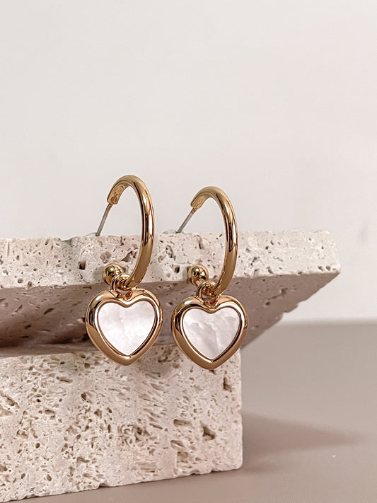 Mother of Pearl Heart C-shaped Hoop Earrings